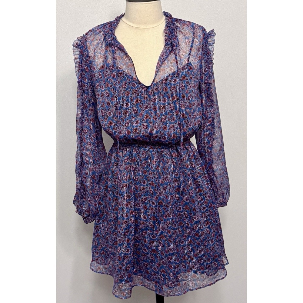 Blue Banana Republic Metallic Floral Ruffled Mini Dress Petite Sz 4 Grandmacore